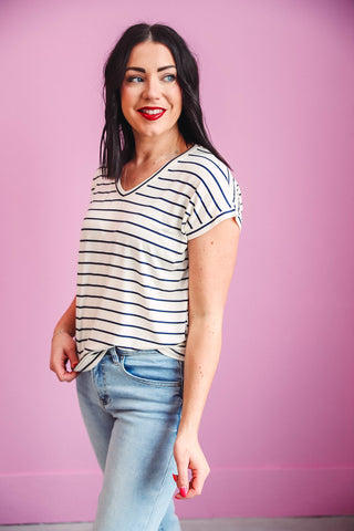 Sarah Striped Top-Ivory/Navy