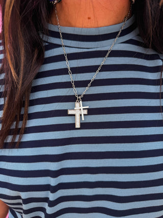 Double Tiny Cross Necklace-Silver