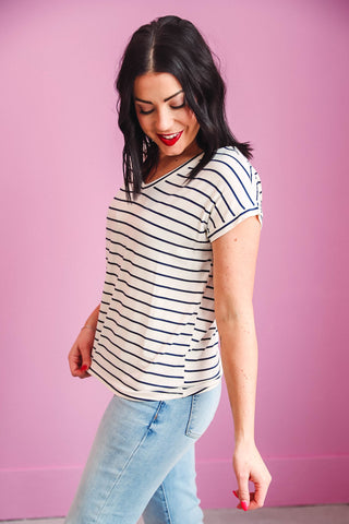 Sarah Striped Top-Ivory/Navy