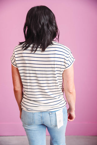 Sarah Striped Top-Ivory/Navy