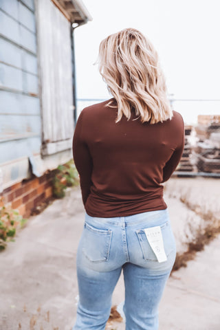 Laci Basic Long Sleeve Top-Brown