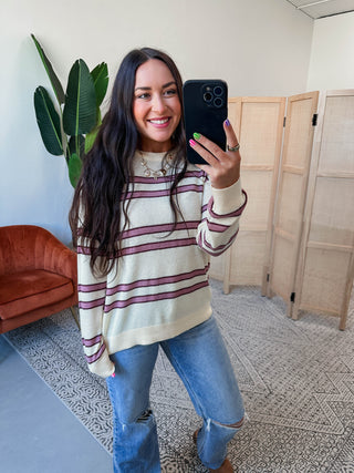 Mariah Striped Sweater-Oatmeal/Rose