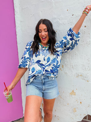 Melody Floral Top-Blue