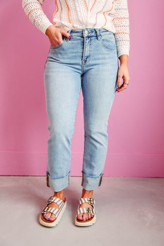 Remi High Rise Cuffed Straight Leg Denim