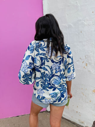 Melody Floral Top-Blue