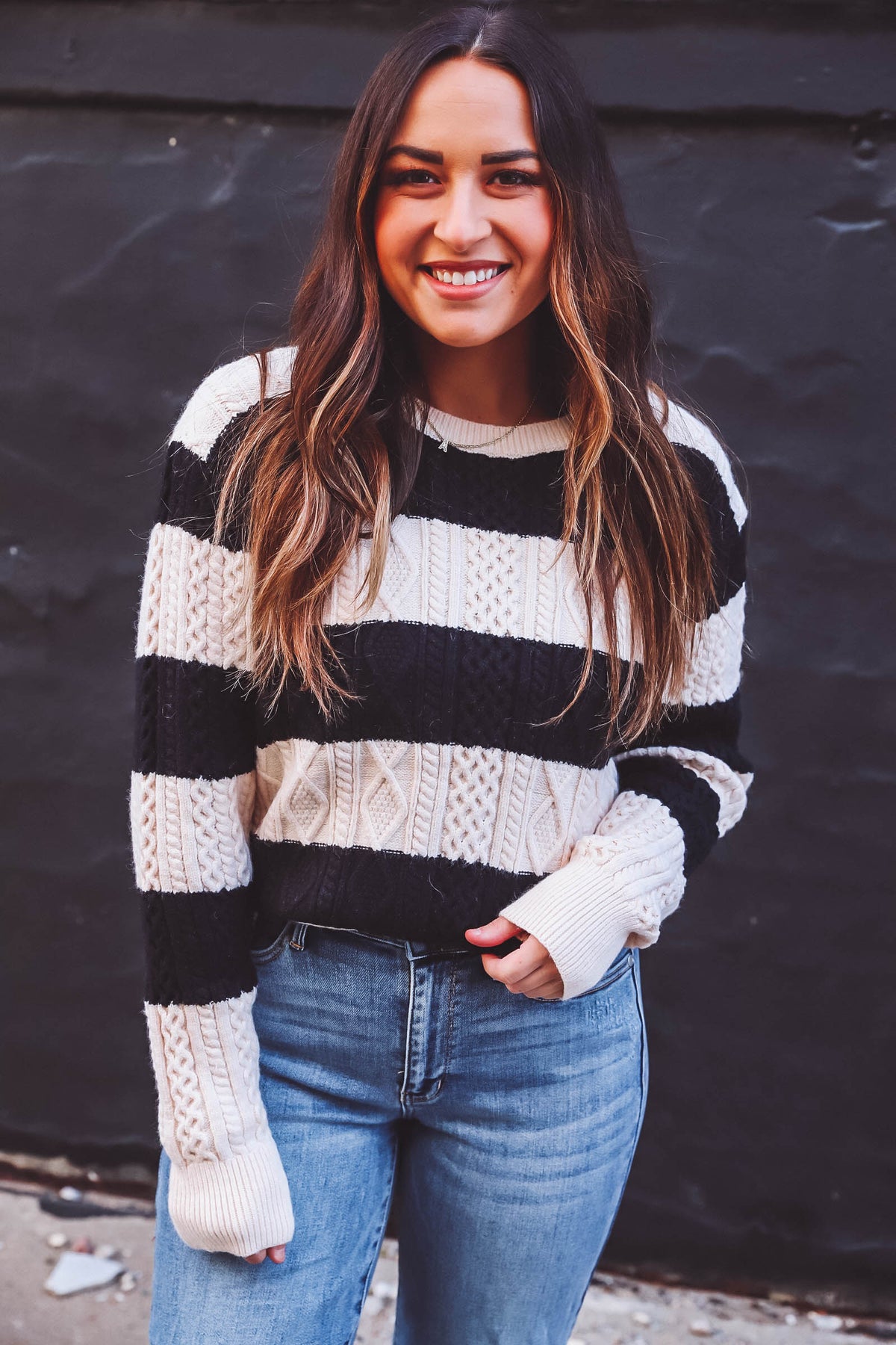 Lola Striped Cable Knit Sweater