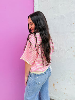 Signature Stripe Knit Top-Pink Lemonade