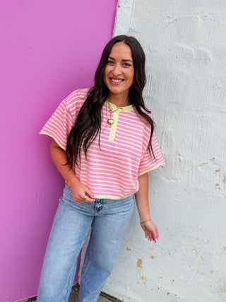Signature Stripe Knit Top-Pink Lemonade