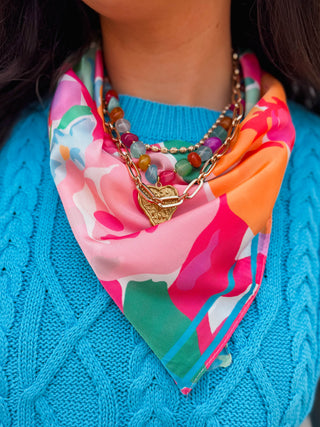 Cynthia Floral Square Scarf-Pink