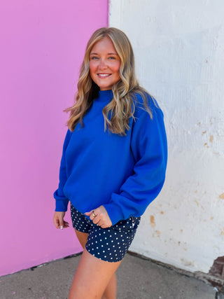 Nelly Mock Neck Sweatshirt-Royal Blue