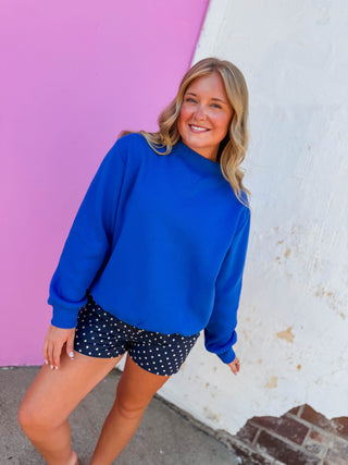 Nelly Mock Neck Sweatshirt-Royal Blue