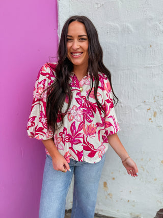 Melody Floral Top-Fuchsia