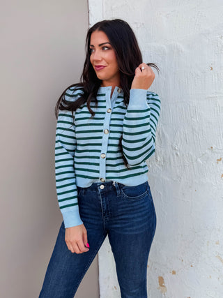 Eva Striped Cardigan-Blue/Green