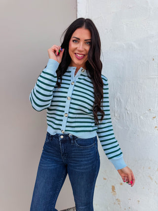 Eva Striped Cardigan-Blue/Green