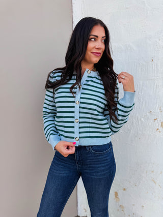 Eva Striped Cardigan-Blue/Green