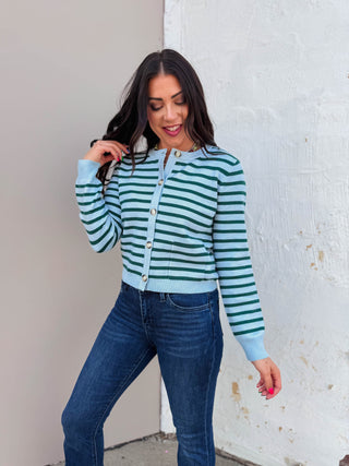 Eva Striped Cardigan-Blue/Green
