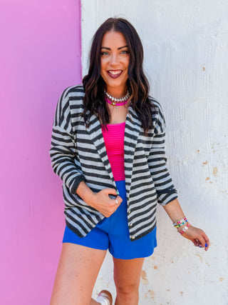 On The Line Cardigan-Charcoal