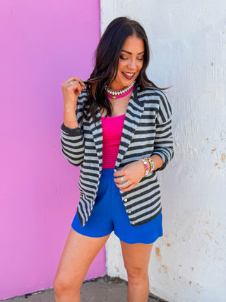 On The Line Cardigan-Charcoal