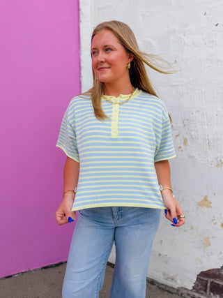 Signature Stripe Knit Top-Blue Lemonade