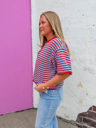 Signature Stripe Knit Top-Blue/Red