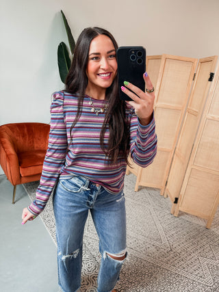 Evelyn Striped Top-Mocha/Purple