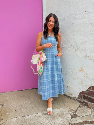 Jo Plaid Denim Midi Dress