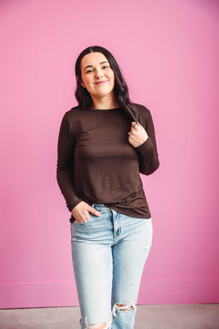 Karter Long Sleeve Top-Brown