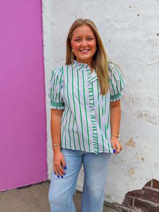 Traci Striped Top-Green