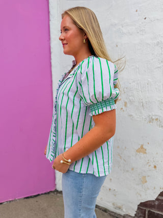 Traci Striped Top-Green