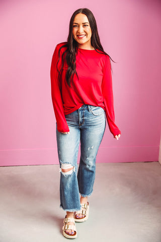 Karter Long Sleeve Top-Dark Red