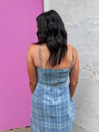 Jo Plaid Denim Midi Dress
