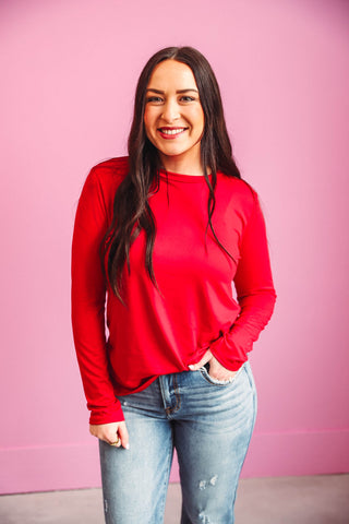 Karter Long Sleeve Top-Dark Red