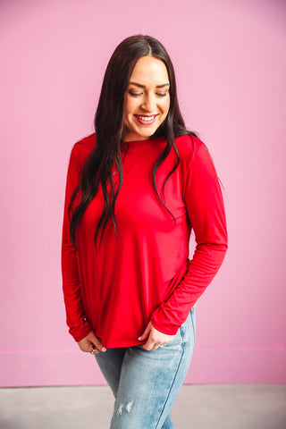 Karter Long Sleeve Top-Dark Red