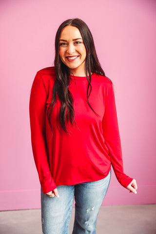 Karter Long Sleeve Top-Dark Red