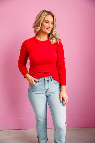 Karter Long Sleeve Top-Bright Red