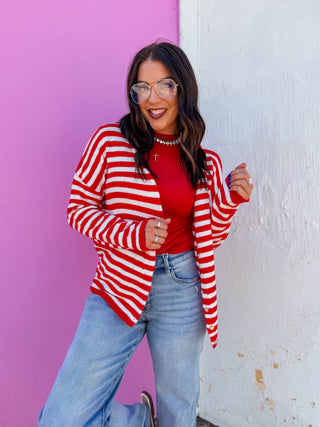 On The Line Cardigan-Red