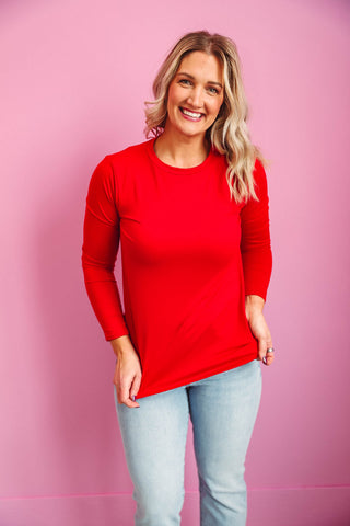 Karter Long Sleeve Top-Bright Red