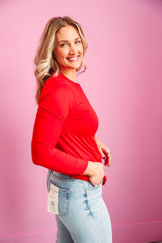 Karter Long Sleeve Top-Bright Red