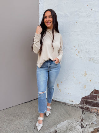 Remi Mock Neck Top-Ecru