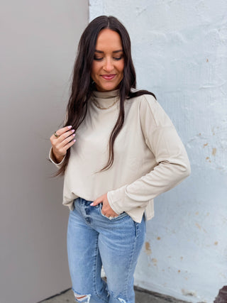 Remi Mock Neck Top-Ecru