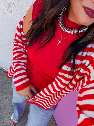 On The Line Cardigan-Red