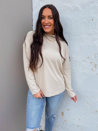 Remi Mock Neck Top-Ecru