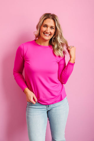 Karter Long Sleeve Top-Neon Pink