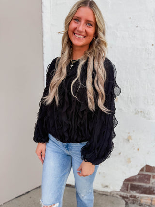 Gianna Ruffle Top-Black