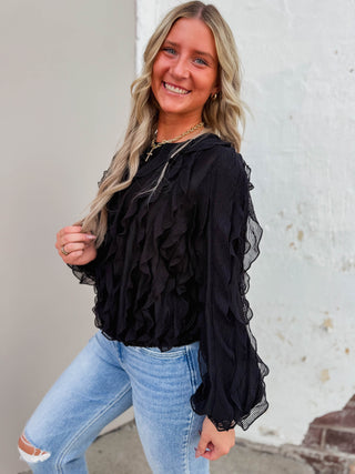 Gianna Ruffle Top-Black