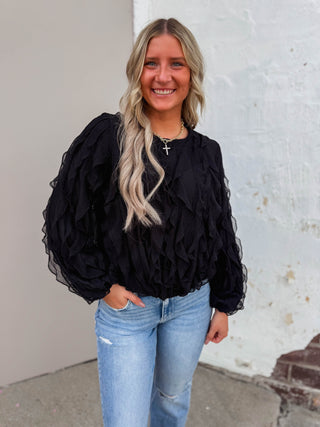 Gianna Ruffle Top-Black