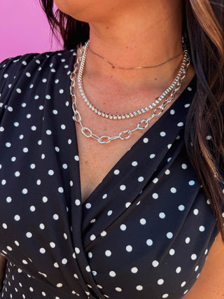 Silver Open Oval & Crystal Multiway Necklace