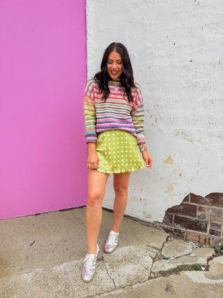 Jada Polka Dot Mini Skirt-Chartreuse