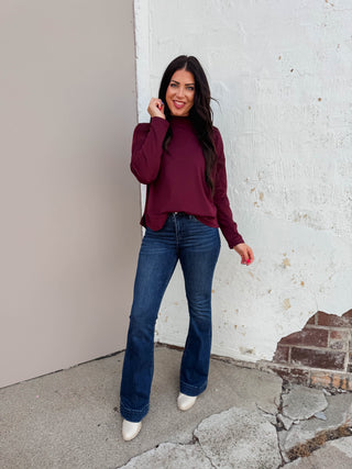 Remi Mock Neck Top-Burgundy