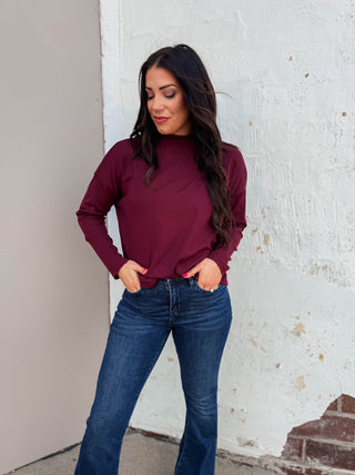 Remi Mock Neck Top-Burgundy